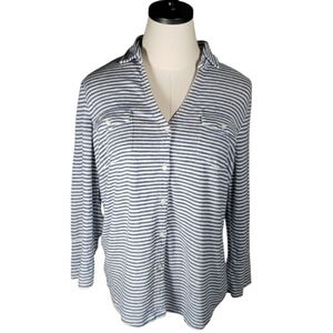J McGlaughlin Linen Button Front Polo Striped  Preppy Sporty Coastal Resortwear